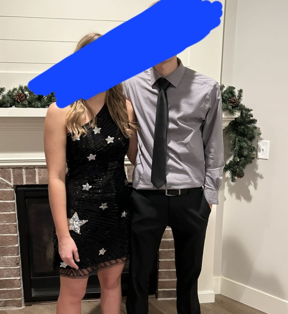 Black homecoming dress with stars